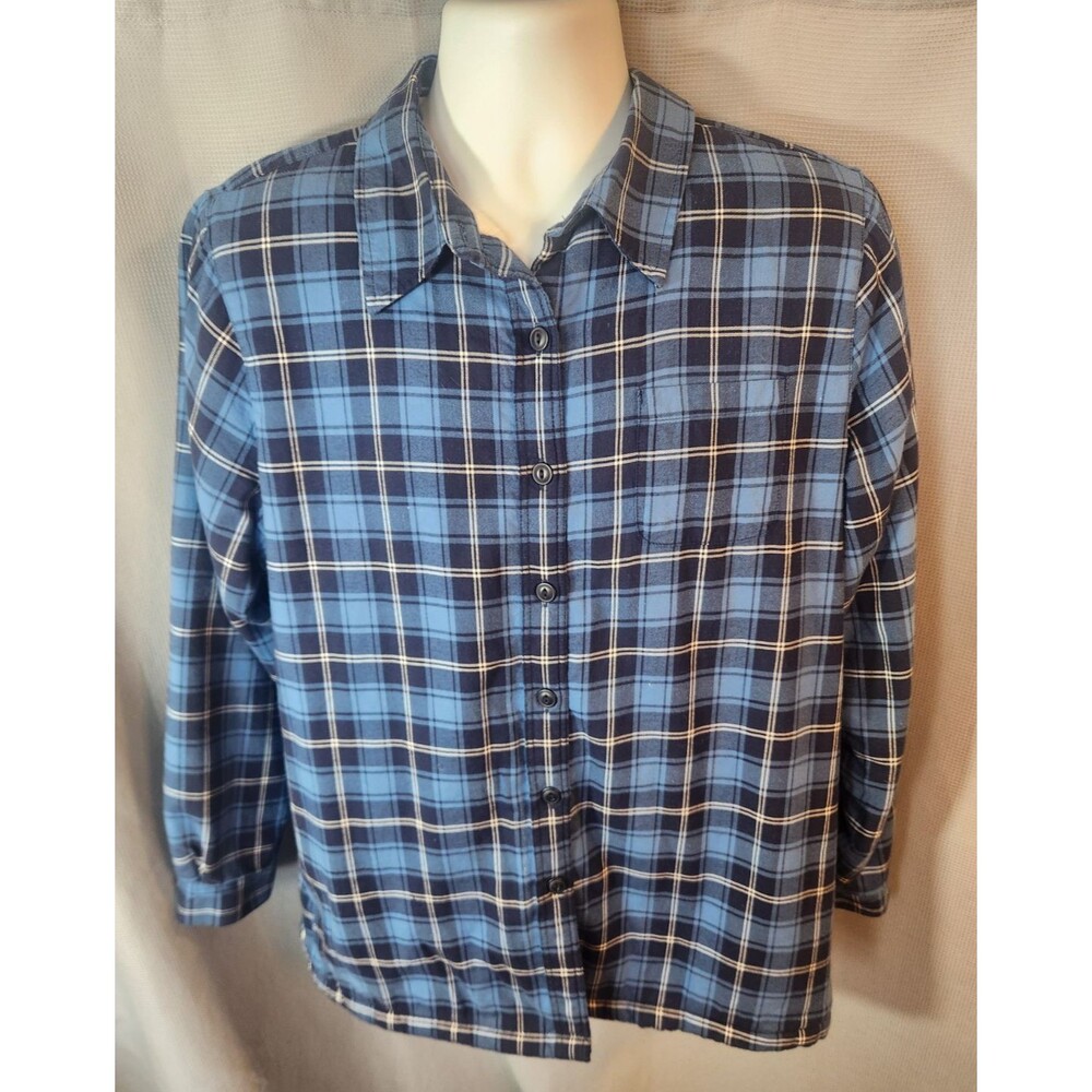LL Bean Jacket‎ Mens Large Blue Plaid Fleece Lined Flannel Shirt